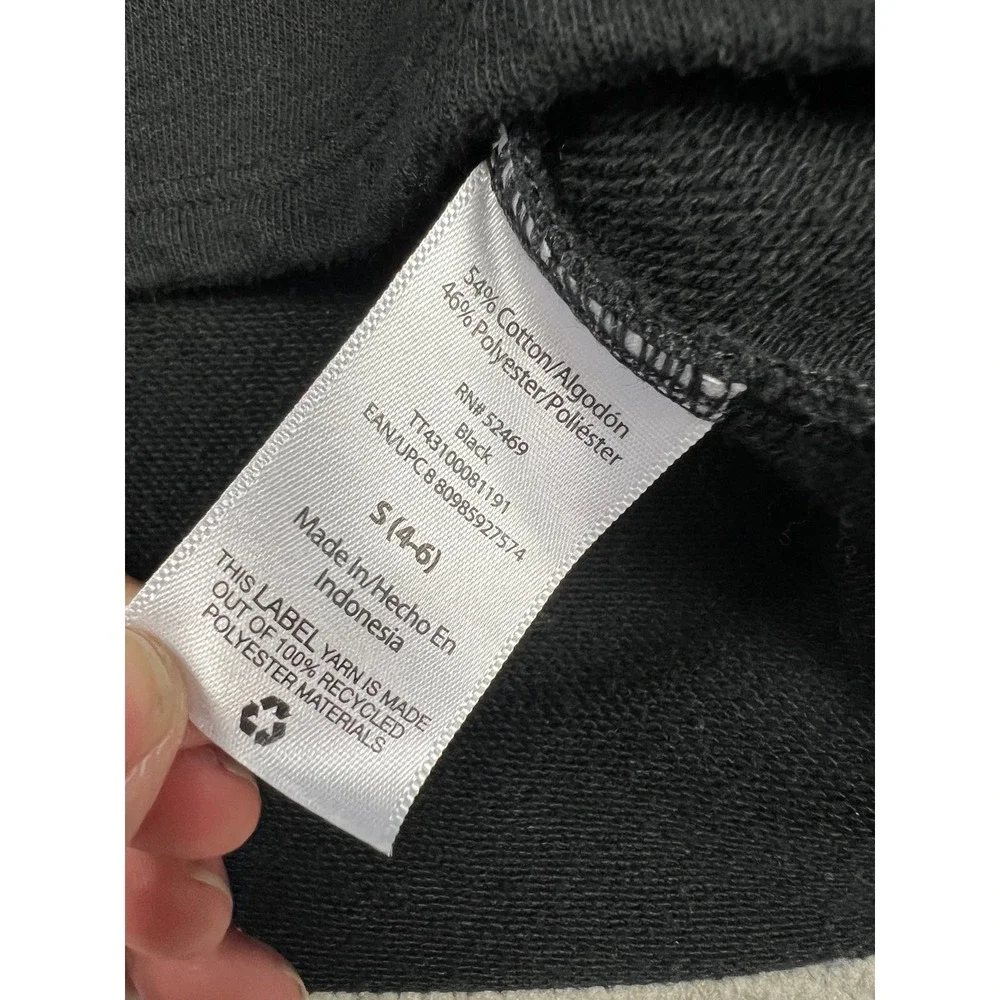Time‎ and Tru Sweatshirt Womens S Black Funnel Neck Button Side Fleece Pullover